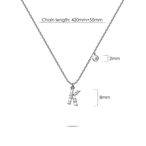 Solid 925 Sterling Silver Initial Crystal Personalised Alphabet Letter Necklace Silver